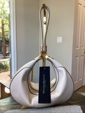 Donna Karan the Serge Off White Pebble Leather Crescent Shoulder Bag